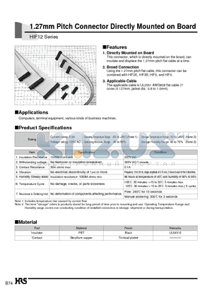 HIF12-040DT-1.27R datasheet - 1.27mm Pitch Connector Directly Mounted on Board