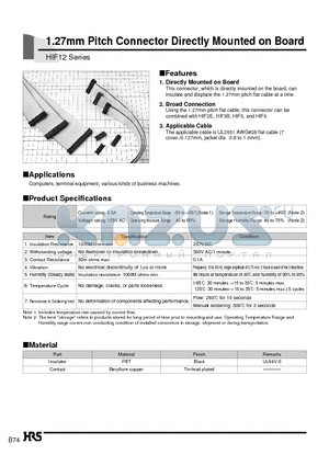 HIF12-060DT-1.27R datasheet - 1.27mm Pitch Connector Directly Mounted on Board