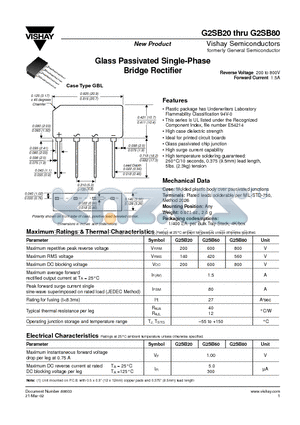 G2SB20 datasheet - Glass Passivated Single-Phase Bridge Rectifier