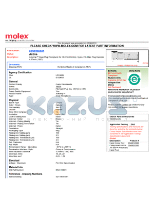 190390005 datasheet - Avikrimp Snap Plug Receptacle for 18-22 AWG Wire, Nylon, Fits Male Plug Diameter4.57mm (.180