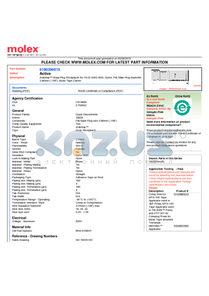 190390015 datasheet - Avikrimp Snap Plug Receptacle for 18-22 AWG Wire, Nylon, Fits Male Plug Diameter3.96mm (.156