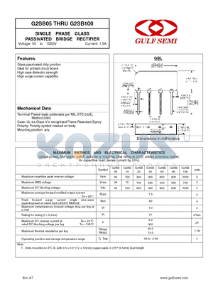 G2SB40 datasheet - SINGLE PHASE GLASS PASSIVATED BRIDGE RECTIFIER Voltage: 50 to 1000V Current: 1.5A