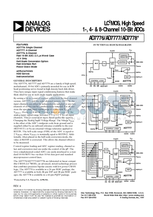 AD7777 datasheet - LC2MOS, High Speed 1-, 4- & 8-Channel 10-Bit ADCs