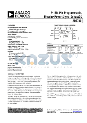 AD7780BRUZ datasheet - 24-Bit, Pin-Programmable, Ultralow Power Sigma-Delta ADC