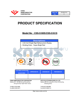 CSS-5160S datasheet - 0.50 Inch Single Digit Alphanumeric Display