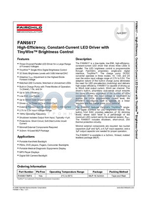 FAN5617 datasheet - High-Efficiency, Constant-Current LED Driver with TinyWire Brightness Control