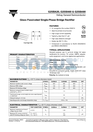 G2SBA20 datasheet - Glass Passivated Single-Phase Bridge Rectifier