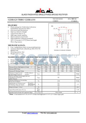 G2SBA20 datasheet - GLASS PASSIVATED SINGLE-PHASE BRIDGE RECTIFIER