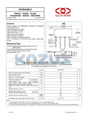 G2SBA480-E datasheet - SINGLE PHASE GLASS PASSIVATED BRIDGE RECTIFIER Voltage: 800V Current:4.0A