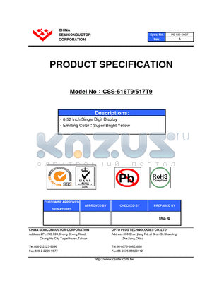 CSS-516T9 datasheet - 0.52 Inch Single Digit Display