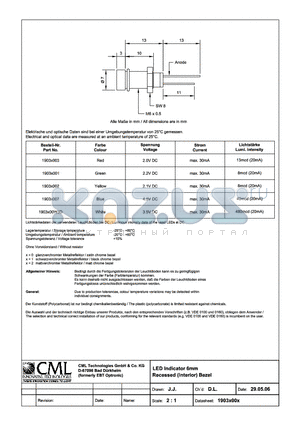 1903X007 datasheet - LED Indicator 6mm Recessed (Interior) Bezel