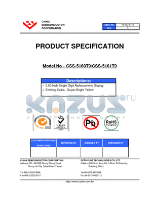 CSS-5161T9 datasheet - 0.50 Inch Single Digit Alphanumeric Display