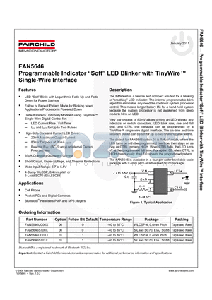 FAN5646UC00X_11 datasheet - Programmable Indicator Soft LED Blinker with TinyWire Single-Wire Interface