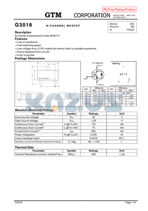 G3018 datasheet - N-CHANNEL MOSFET