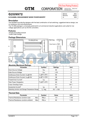 G2U9972 datasheet - N-CHANNEL ENHANCEMENT MODE POWER MOSFET