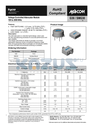 G30 datasheet - Voltage-Controlled Attenuator Module 100 to 2000 MHz