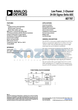 AD7787BRM-REEL datasheet - Low Power, 2-Channel 24-Bit Sigma-Delta ADC