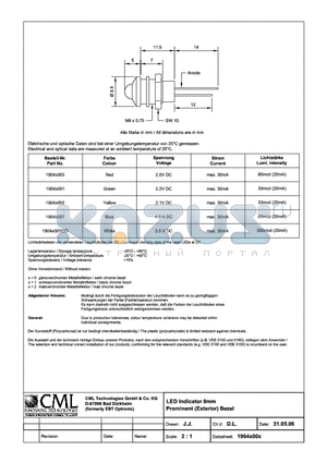 1904X001 datasheet - LED Indicator 8mm Recessed (Interior) Bezel