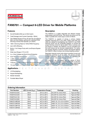 FAN5701UC15X datasheet - Compact 6-LED Driver for Mobile Platforms