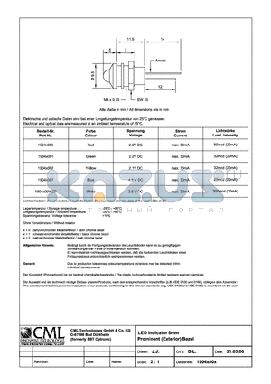 1904X002 datasheet - LED Indicator 8mm Recessed (Interior) Bezel