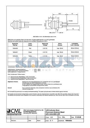 1904X021 datasheet - LED Indicator 6mm Recessed (Interior) Bezel with removable LED