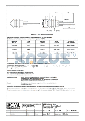 1904X02X datasheet - LED Indicator 6mm Recessed (Interior) Bezel with removable LED