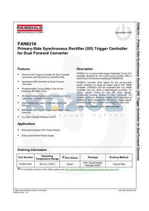 FAN6210 datasheet - Primary-Side Synchronous Rectifier (SR) Trigger Controller for Dual Forward Converter