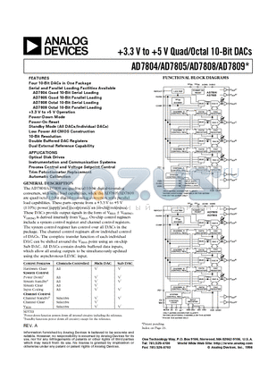 AD7804BR datasheet - 3.3 V to 5 V Quad/Octal 10-Bit DACs