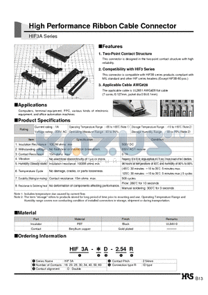 HIF3A-26D-2.54R datasheet - High Performance Ribbon Cable Connector