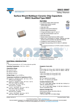 DSCC05007 datasheet - Surface Mount Multilayer Ceramic Chip Capacitors DSCC Qualified Type 05007