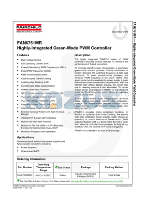 FAN6751MR datasheet - Highly-Integrated Green-Mode PWM Controller