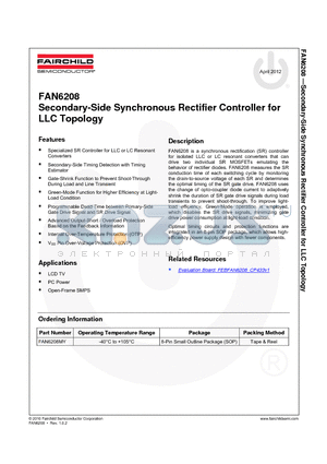 FAN6208MY_12 datasheet - Secondary-Side Synchronous Rectifier Controller for LLC Topology