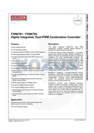 FAN6793NY datasheet - Highly Integrated, Dual-PWM Combination Controller