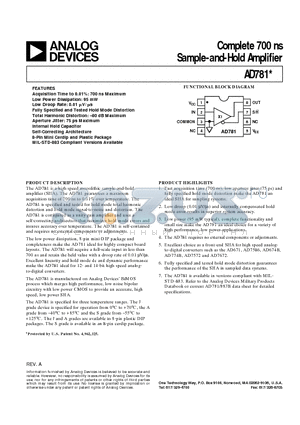 AD781AN datasheet - Complete 700 ns Sample-and-Hold Amplifier