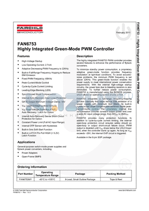 FAN6753_11 datasheet - Highly Integrated Green-Mode PWM Controller