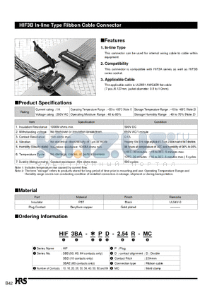 HIF3BA-34PD-2.54R-MC datasheet - HIF3B In-line Type Ribbon Cable Connector