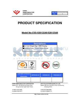 CSS-S20122A9 datasheet - 0.2 Inch Single Digit SMD Display