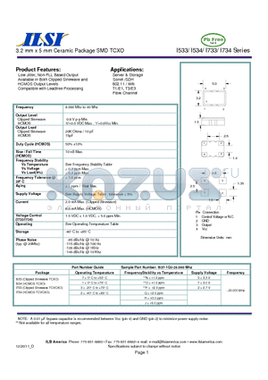 I533-1J2-20.000 datasheet - 3.2 mm x 5 mm Ceramic Package SMD TCXO