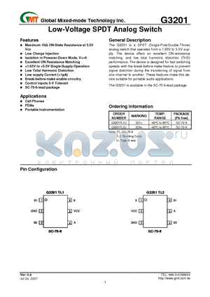 G3201 datasheet - Low-Voltage SPDT Analog Switch