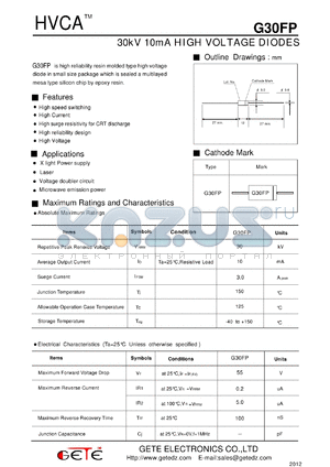 G30FP datasheet - 30kV 10mA HIGH VOLTAGE DIODES