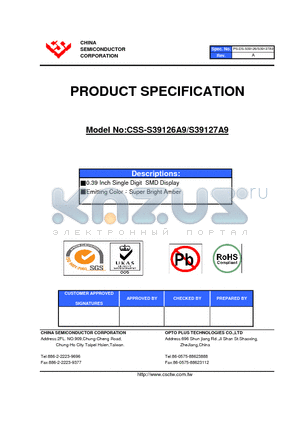 CSS-S39127A9 datasheet - 0.39 Inch Single Digit SMD Display