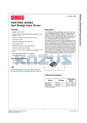 FAN7080_1 datasheet - Half Bridge Gate Driver