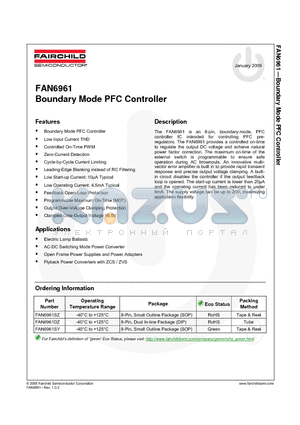 FAN6961 datasheet - Boundary Mode PFC Controller