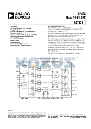 AD7836 datasheet - LC2MOS Quad 14-Bit DAC