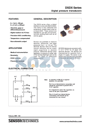 DSDX100D4D datasheet - Digital pressure transducers