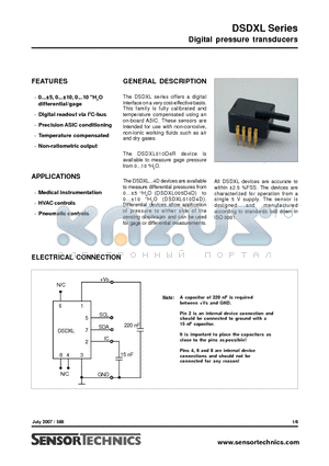 DSDXL010D4D datasheet - Digital pressure transducers