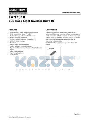 FAN7310G datasheet - LCD Back Light Inverter Drive IC