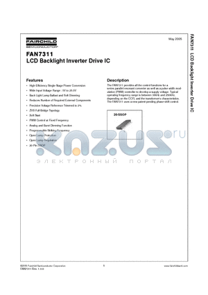 FAN7311 datasheet - LCD Backlight Inverter Drive IC