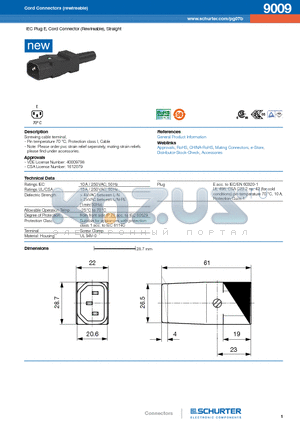 9009-H-ABC0-D-EJ datasheet - IEC Plug E, Cord Connector (Rewireable), Straight