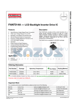 FAN7314AMX datasheet - LCD Backlight Inverter Drive IC